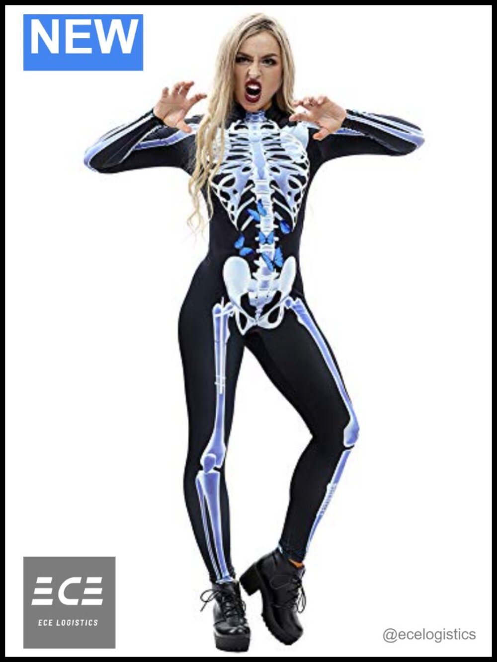 Women's Skull Catsuit Halloween Costume Skeleton Bodysuit Cosplay Jumpsuit